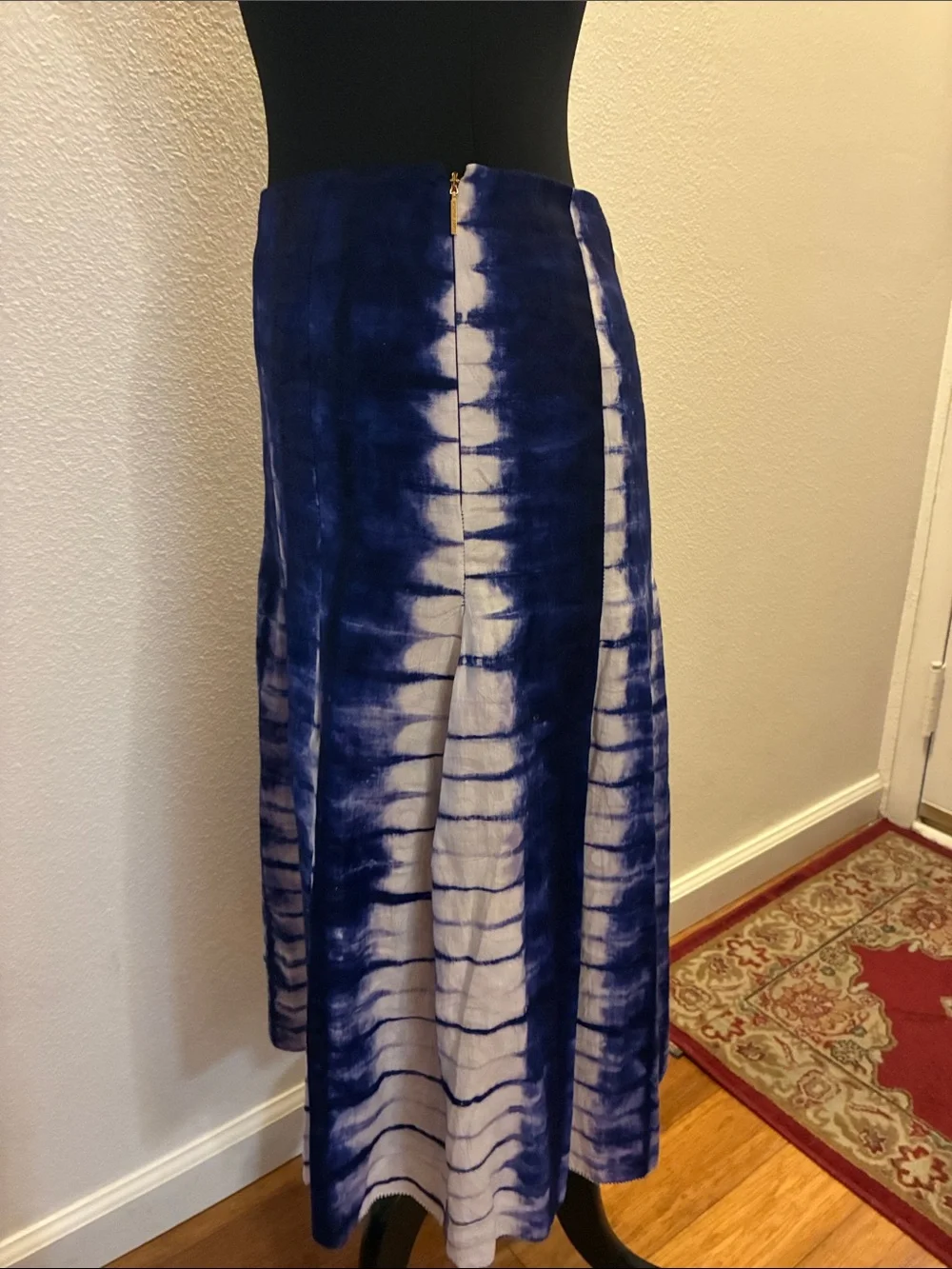 Tory Burch Indigo/White Tie-Dye Pleated Cotton Skirt Size 4 Runway Spring 2013